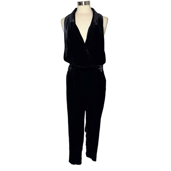 ANTHROPOLOGIE HARLYN Velvet Black Tuxedo Jumpsuit size S - Picture 2 of 13